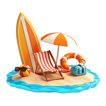 pngtree-d-summer-vacation-scene-with-surfboard-beach-chair-and-travel-bag-png-image_16425093
